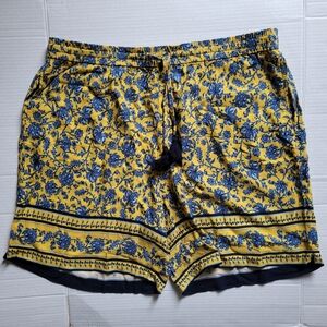 J Jill shorts flowy yellow blue flowers size large high rise elastic waist rayon